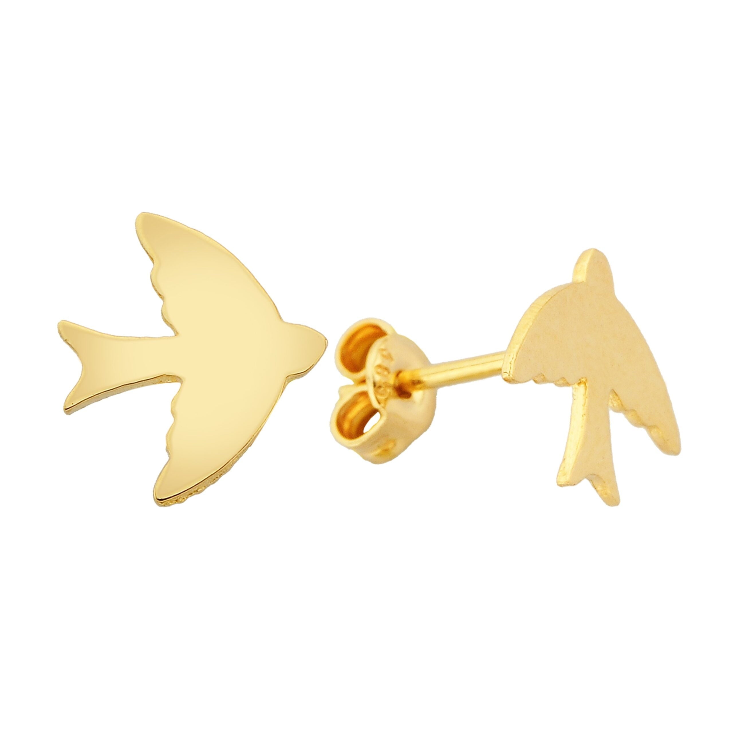 14K Real Solid Gold Swallow Stud Earrings for Women Bird Studs Jewelry Birthday gift Animal Sparrow Christmas xmas mother girl